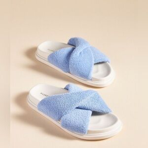 Anthropologie Light Blue Fuzzy Slide Sandals